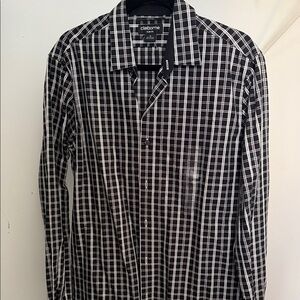 Claiborne Men's Black and White Plaid Shirt